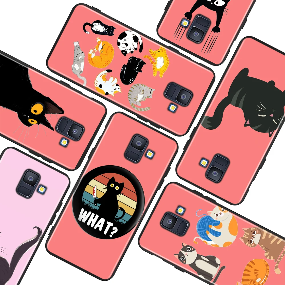 

Funny Cartoon Cute Black Cat For Samsung Galaxy A9 A8 Star A750 A7 A6 A5 A3 Plus 2018 2017 2016 Black Phone Case Soft Cover