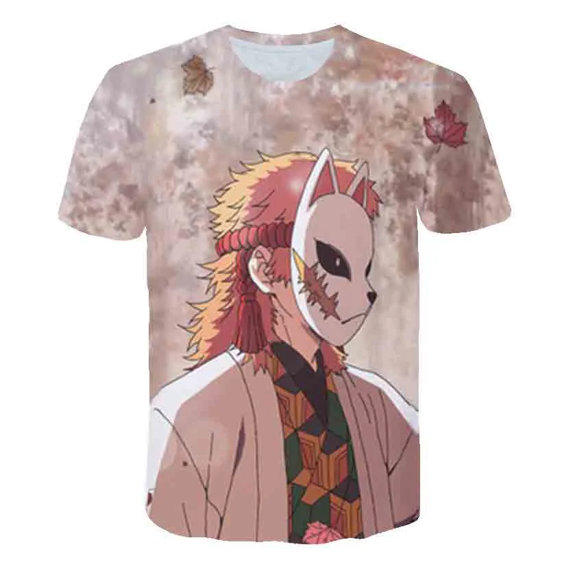 

2022 Summer New Harajuku Passionate Japanese Anime Demon Slayer 3D Printing T-shirt Popular Boy Men's Shirts Fashion