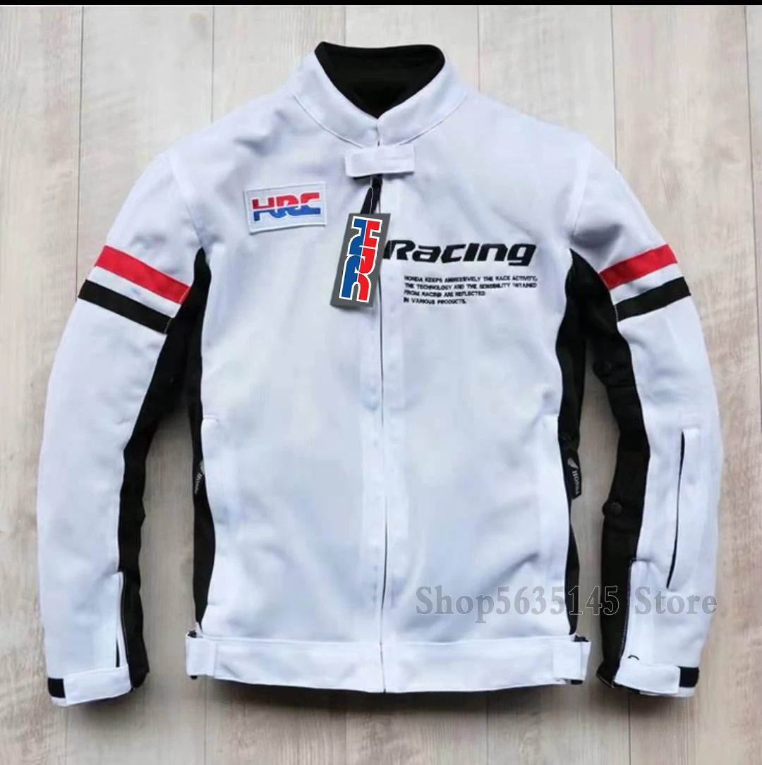 

Мотоциклетная летняя сетчатая куртка для Honda HRC, ветрозащитная дышащая куртка на молнии для езды по бездорожью, красного, черного, белого цветов, 5 защитных средств