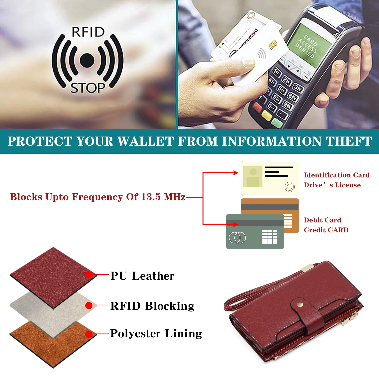 Wristband Women Long Clutch Wallet Large Capacity Wallets Female Purse Phone Pocket Card Holder Lady Purses