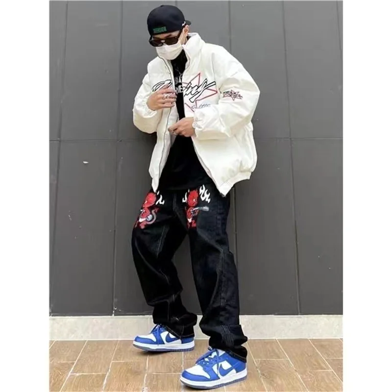 Y2K Emo Men Women Harajuku Cartoon Straight Alt Denim Washed Grunge Trousers Ripped Jeans Baggy Jean Pants Streetwear Clothes