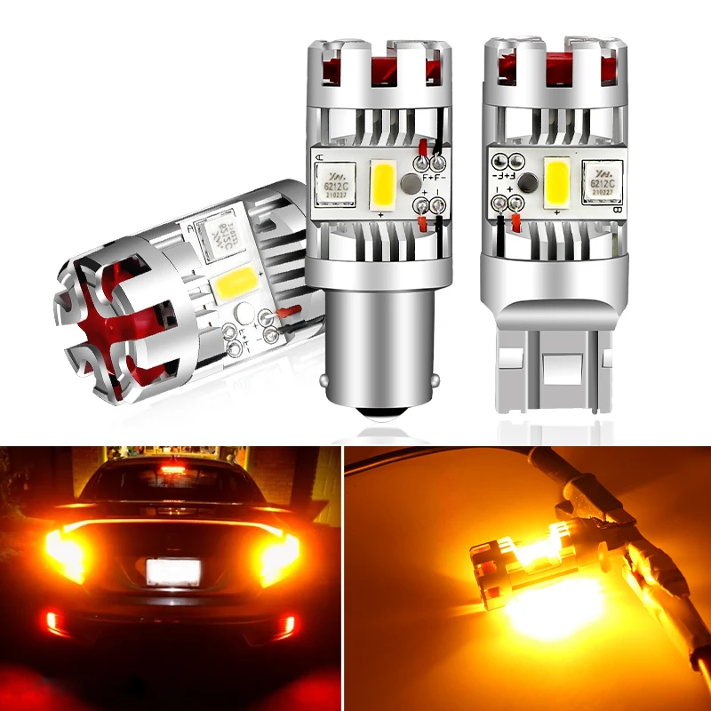 

2x CANBUS Bau15s PY21W 7507 3570 LED Bulb Amber Car Turn Signal No Error Hyper Flash Light Built-in Resistor 1156 Yellow Lamp