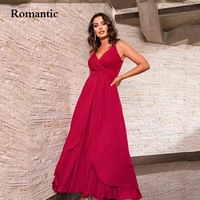 romantic a line red chiffon simple evening party dress with floor length spaghetti strops v neck sleeveless formal prom dress