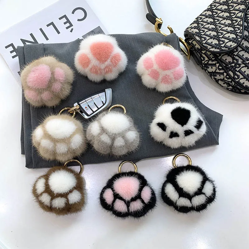 Women New Cat Claw Faux Fur Key Chain Charm Fashion Plush Bear paw Car Keychain Bag Pendant Party Gift Jewelry