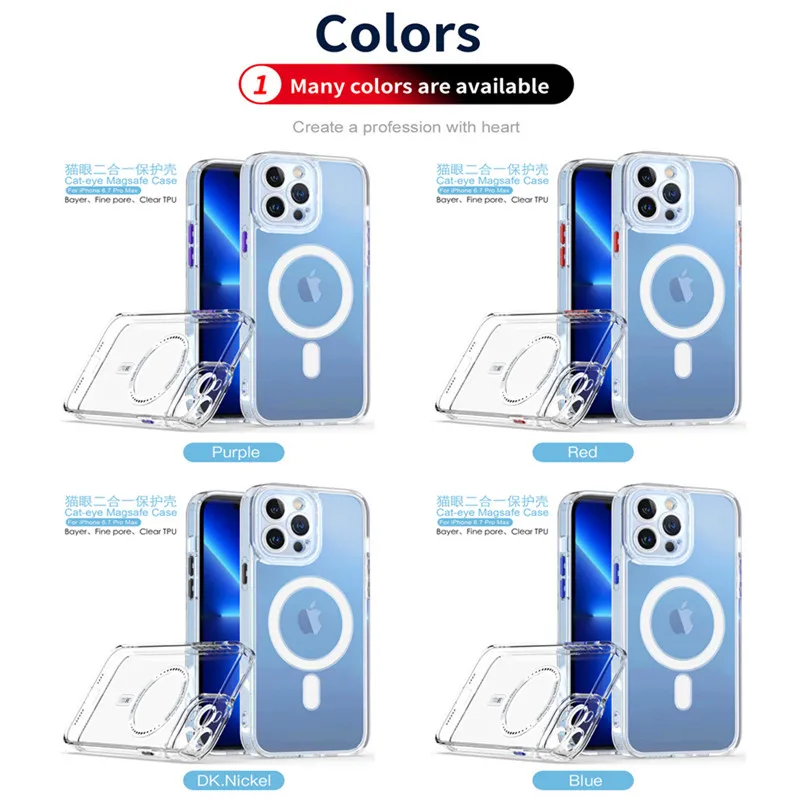 

Transparent For Magsafe Case For iPhone 13 12 Pro 11 Xs Max Xr Magnetic Support Wireless Charging Camera Lens Protection Cover