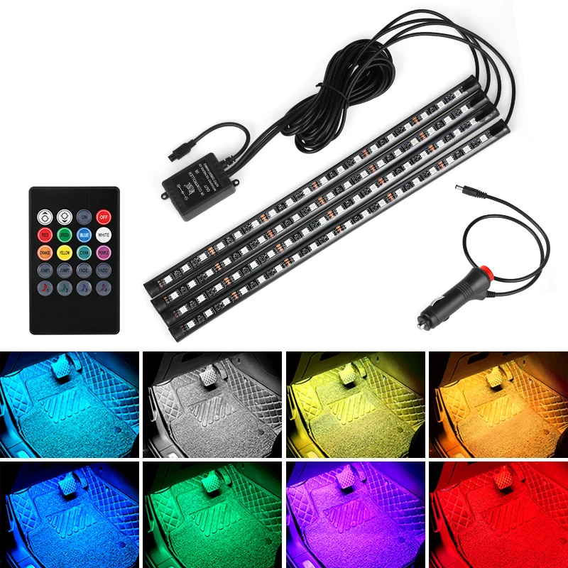 

Светодиодная ленсветильник RGB для салона автомобиля, лампа для приборной панели с дистанционным управлением, с питанием от USB/сигареты
