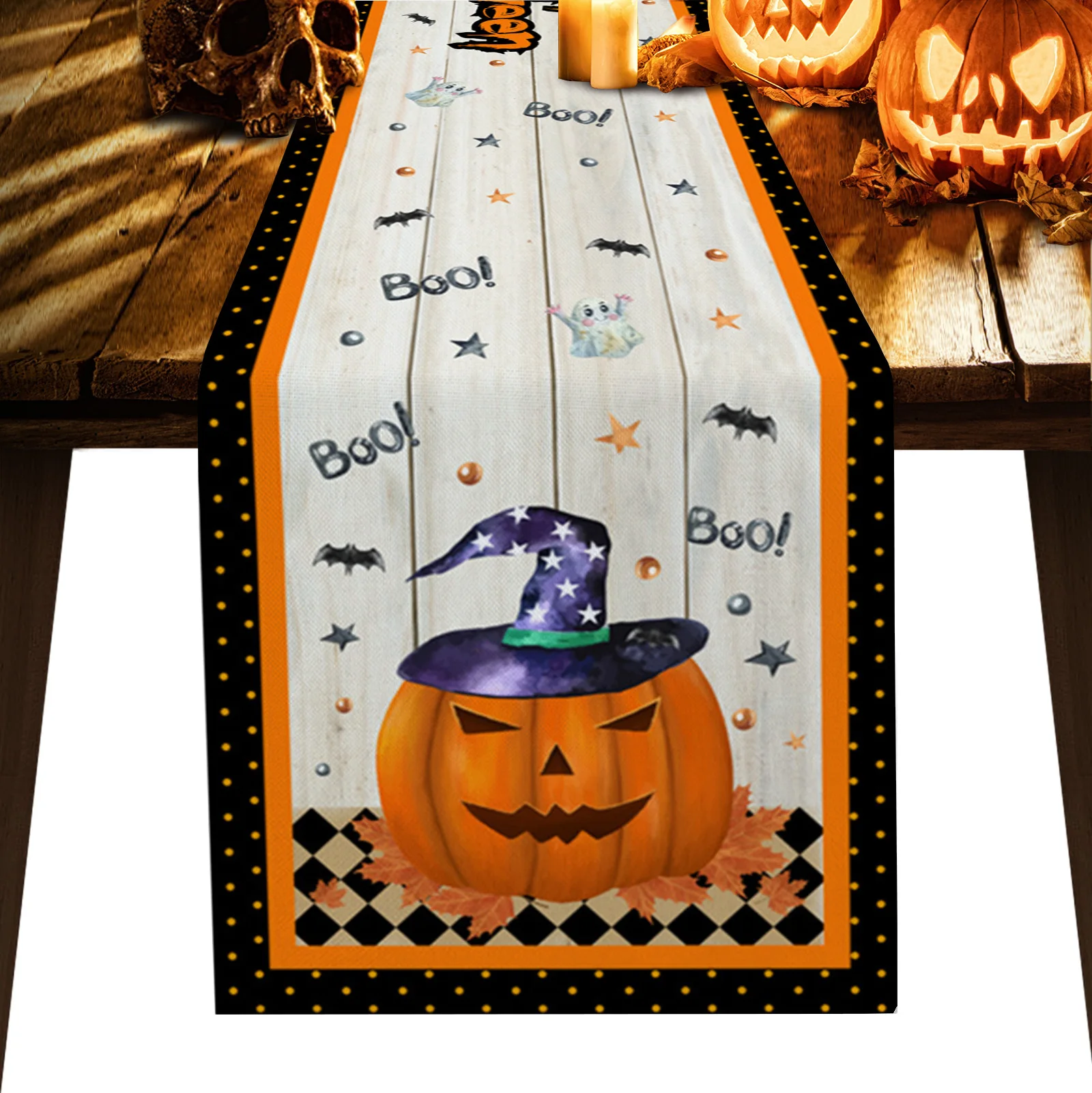 

Halloween Pumpkin Bat Table Runner Luxury Home Dining Table Coffee Table Holiday Wedding Decoration Party Dinner Table Runner