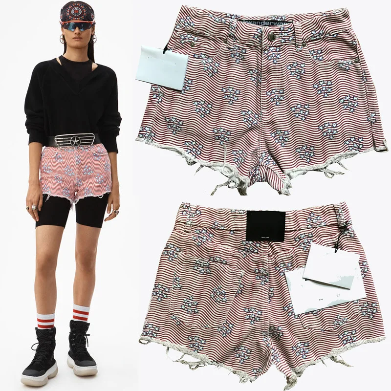 

Женские короткие пляжные брюки в полоску, с высокой посадкой