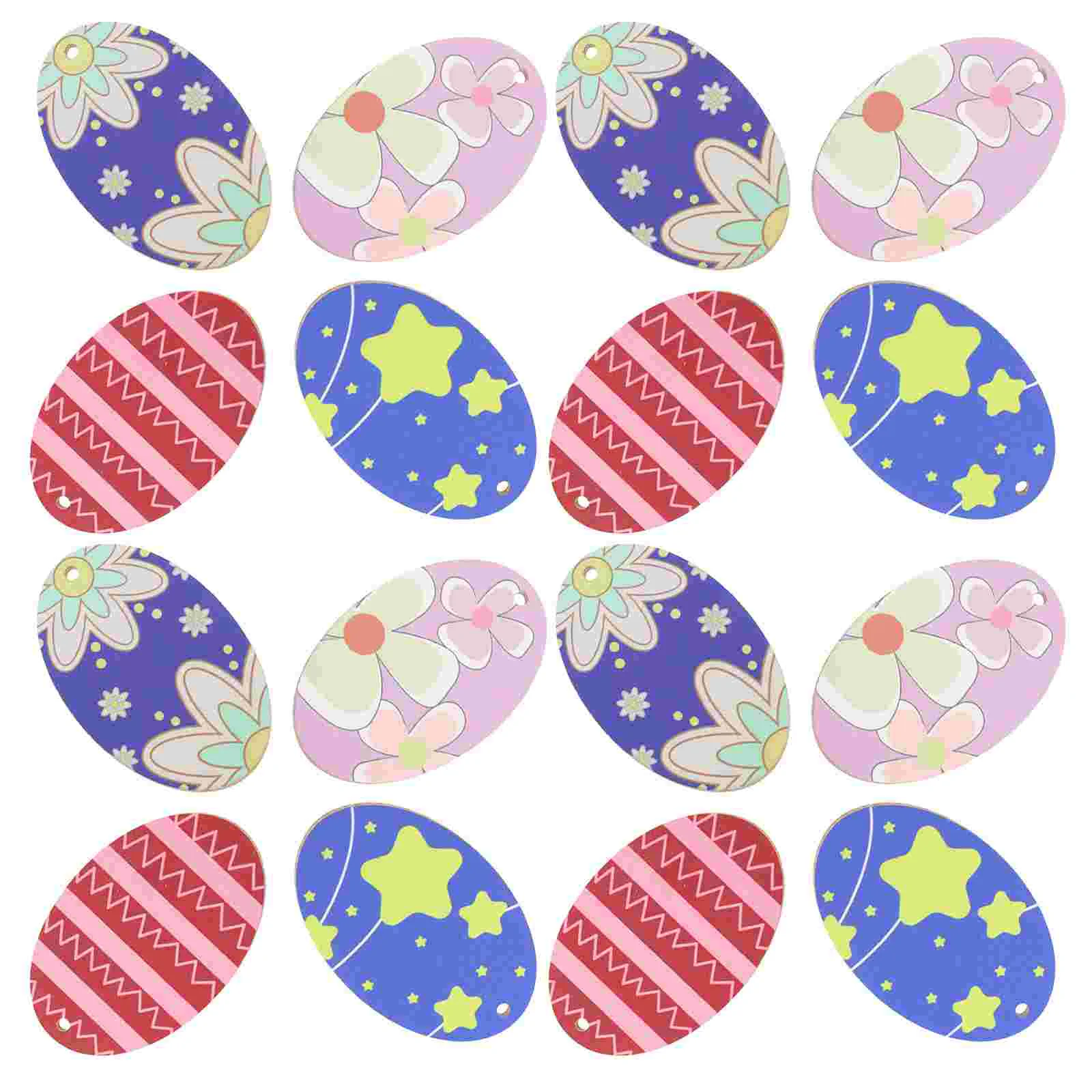 

16pcs Wooden Easter Egg Shaped Decors Festival Pendants Wood Craft Pendants