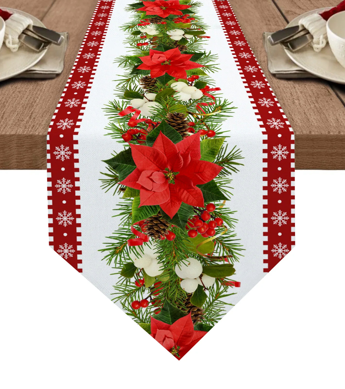 

Christmas Snowflake Flower Pine Christmas Home Decor Table Runner Wedding Decoration Tablecloth Kitchen Table Runners