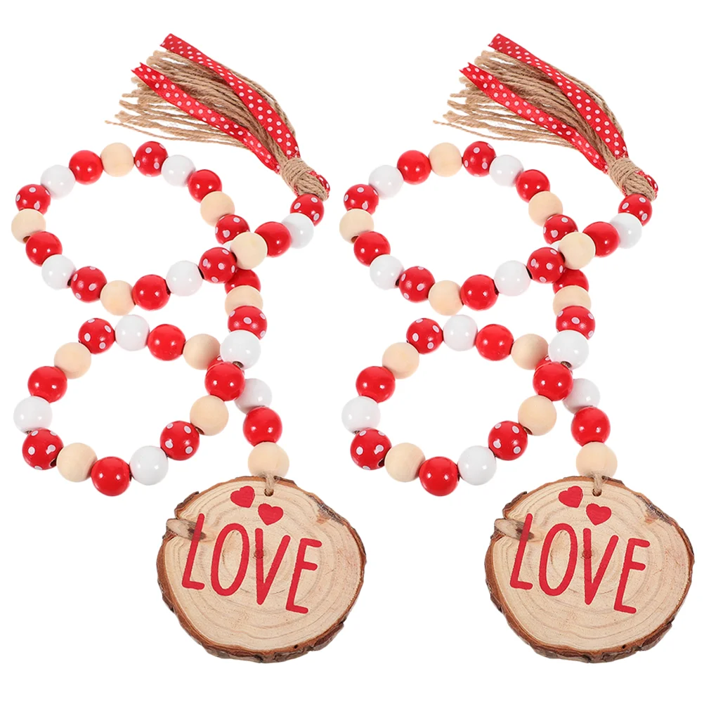 

Valentine'S Day Wood Garland Beaded Garland Decor Valentine'S Day Bead String Decor Hemp Rope String Decorative Pendant