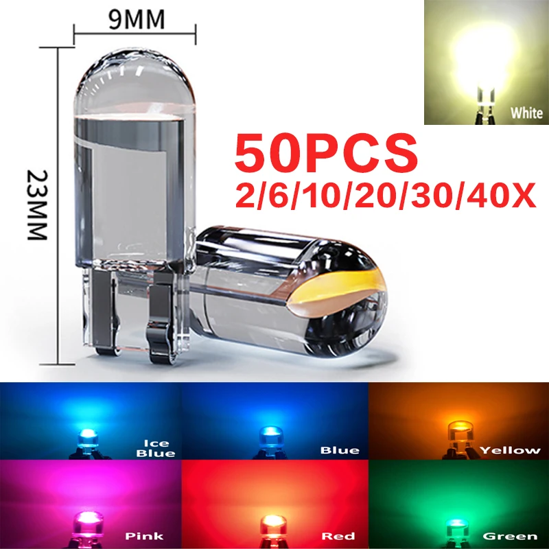 

Car Led W5W T10 Light COB Glass 6000K Auto Interior Automobiles License Plate Lamp Dome Reading Lamps DRL Bulb 12V Universal