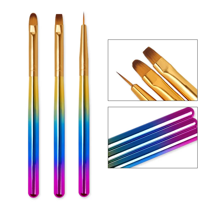 

3Pcs Nagel Stift Gebürstet Nagel Kleber Phototherapie Stift Acryl Builder Flache Kristall Malerei Zeichnung Carving Pen UV Gel