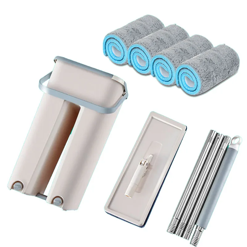 Mop Floor Cleaning Mops with Bucket Magic Microfiber Pads Free Wet Hand Wringing 4/7 /10pcs Replacement Spray Cloth Rag |