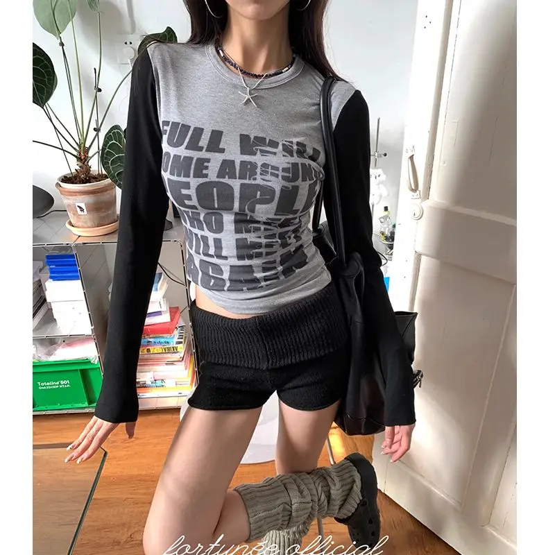 Tonngirls топы с готическим принтом и графическим женские лоскутные обтягивающие