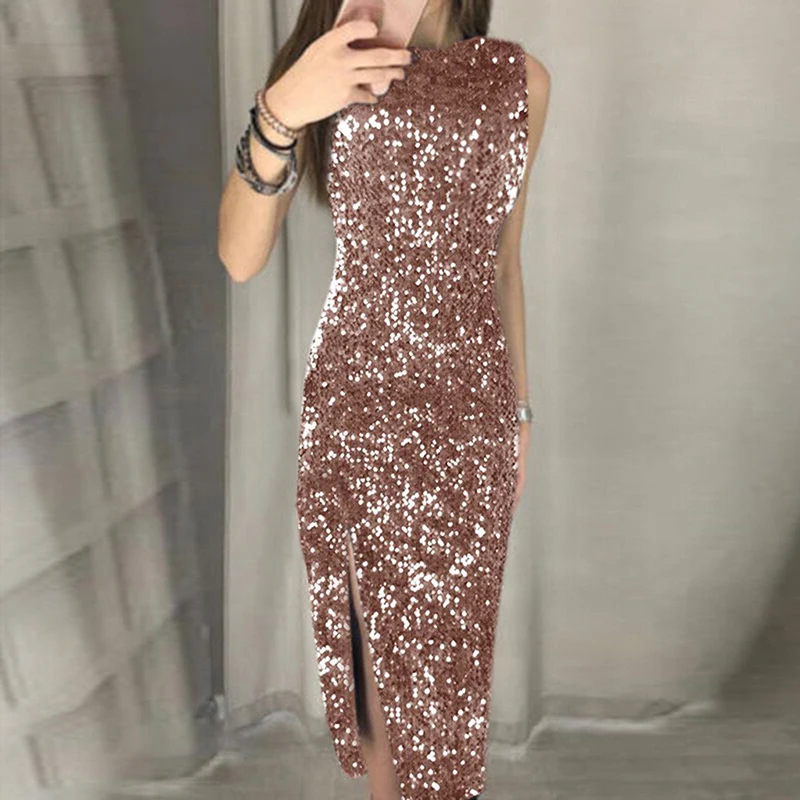 

Женское облегающее платье без рукавов, с круглым вырезом