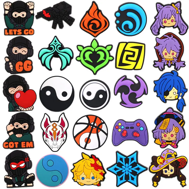 

Cartoon Game Shoe Charms Accessories Grass Fire Wind Element Shoes Buckle Accessory Tai Chi Jibz Clips Fit Croc Kids X-mas Gifts