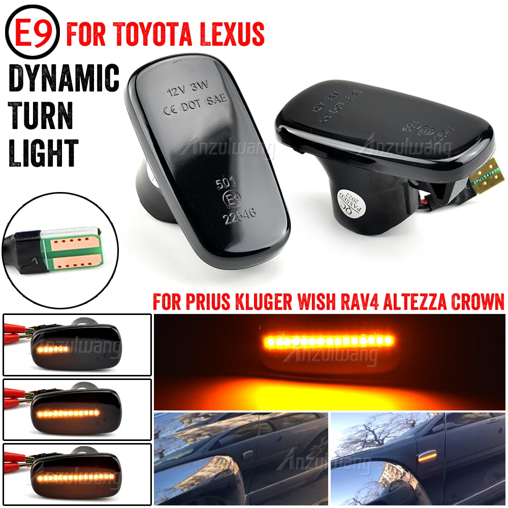 

2Pcs Dynamic LED Side Marker Light Tuan Signal Lamps For Toyota Land Cruiser Prius Kluger Wish Altezza RAV4 Crown Comfort Isis