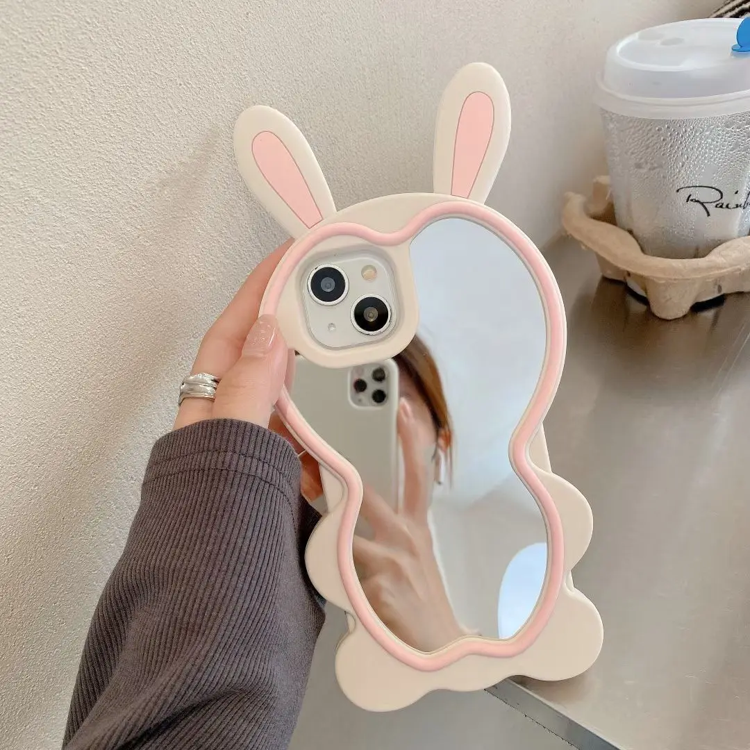 

3D Lovely Rabbit Case For iphone 14 13 11 12 Pro Plus Max Cute Innovative fashion 3D Silicone Soft Mirror Cover