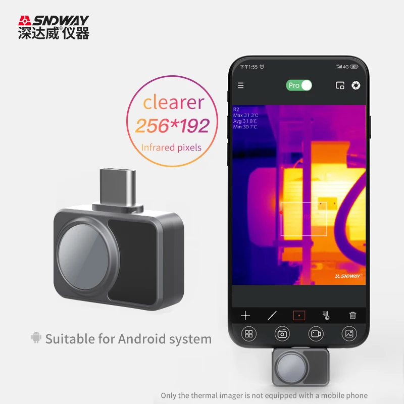 

SNDWAY Mobile Phone Thermal Camera SW-8256 Infrared Thermal Imager For Android 256x192 Pixel HD Industrial Thermal Sensor Tester