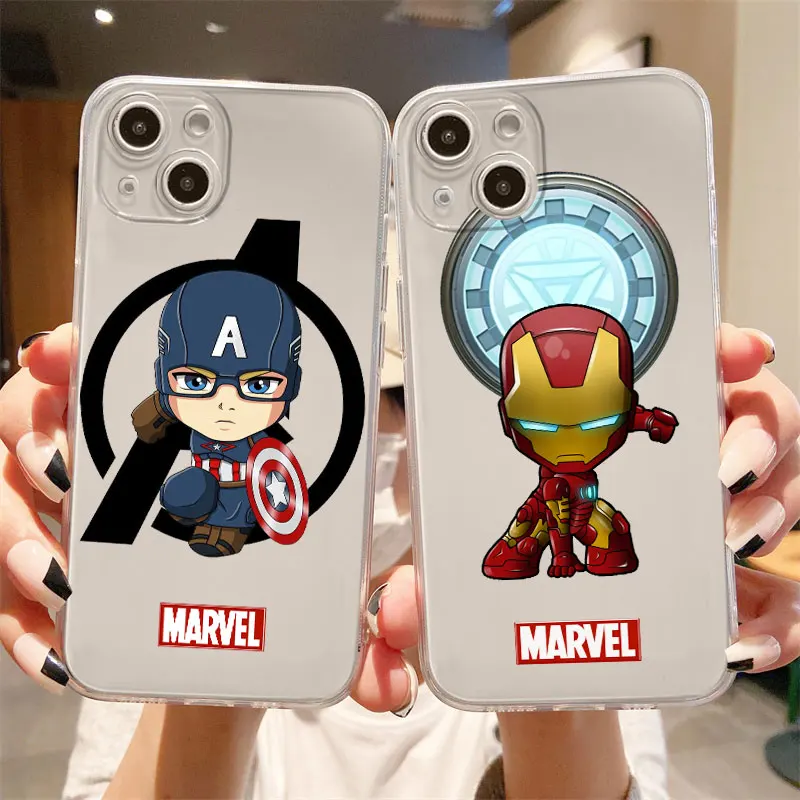 

Clear Case For Apple iPhone 14 11 13 12 Pro 7 8 Plus XR X XS Max 6 6S 13Pro Phone Cover Spiderman Iron Man Captain Groot