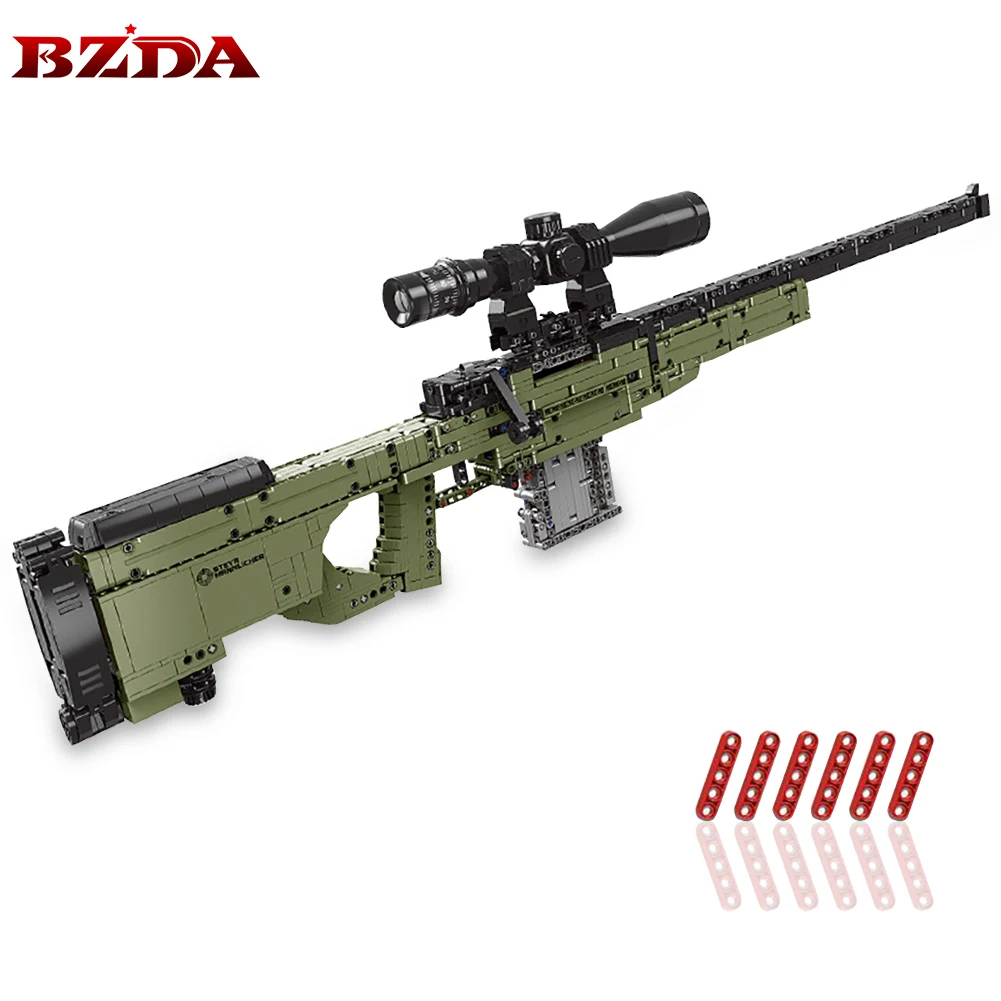 XINGBAO AWM-Rifle de francotirador, bloque de construcción, WW2 M1897 militar, juego de balas, bloques, puede disparar balas, pistola, juguetes para niños, regalos
