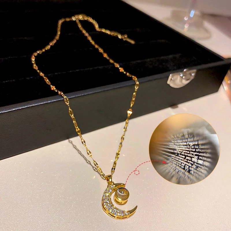 

Women Moon Necklace Jewelry Gold Color Crystal Pendant Necklaces