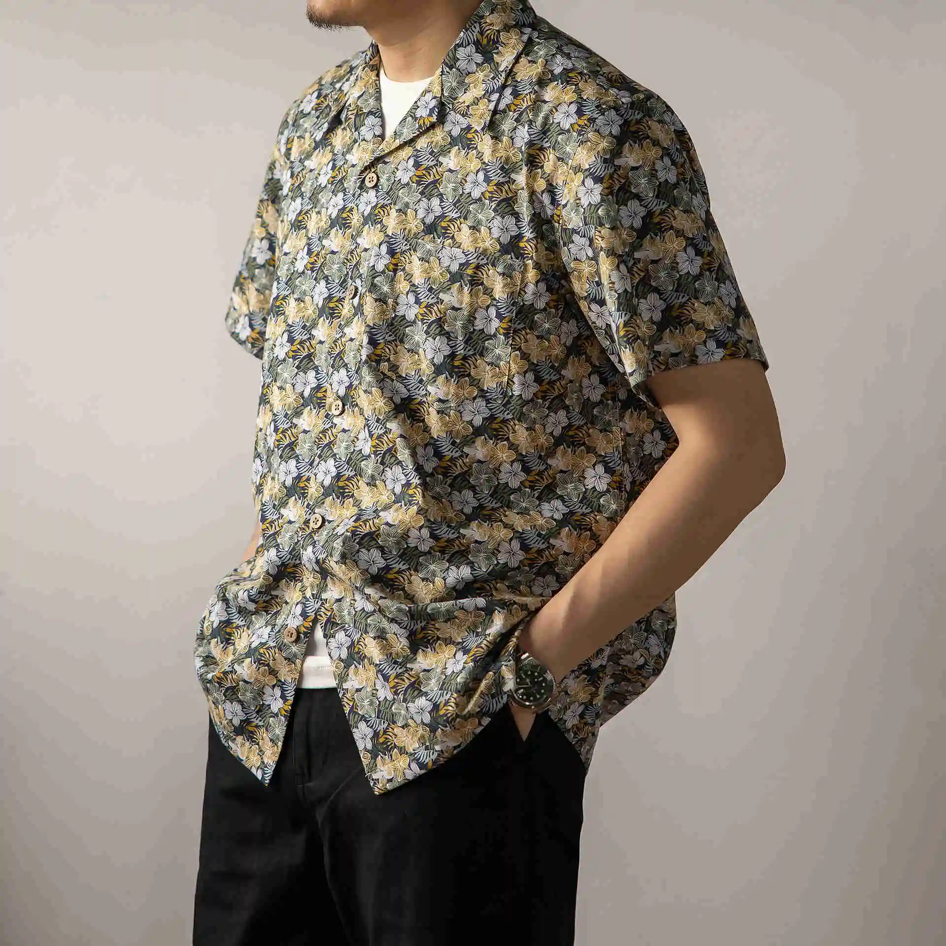 HW-0011 Big US Size Genuine Quality Vintage Looking Loose Fitting Hawaii Aloha Cotton Printing Shirt