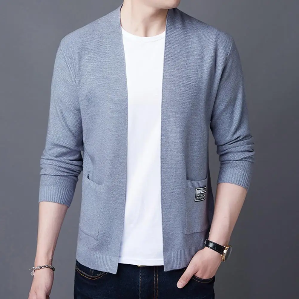 

Мужской вязаный кардиган, стильные мужские вязаные кардиганы с карманами для весны и осени, повседневная одежда, свитер с открытым спереди, пальто