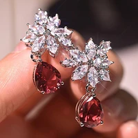 luxury red cubic glass filledia earrings for women wedding engagement dangle earring high quality accessories statement jewelry
