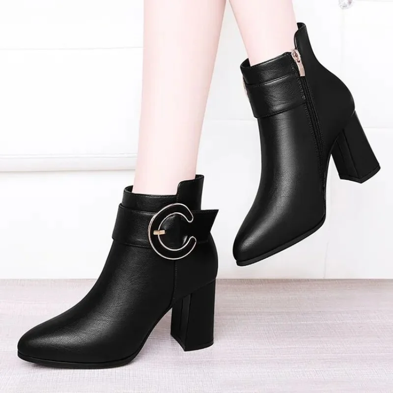 Women's High Heel Short Boots Women's Winter Warm Boots Side Zipper Women's High Heel Thick Heel Sexy Fashion BootsWomen's Shoes