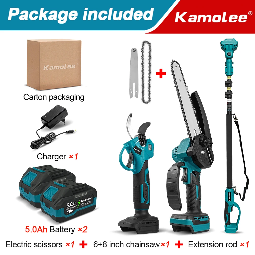 

Kamolee 3in1 телескопическая штанга 6/8 дюймов электрическая цепная пила бесщеточный секатор садовый электроинструмент подходит для литиевой батареи 18 В-21 В