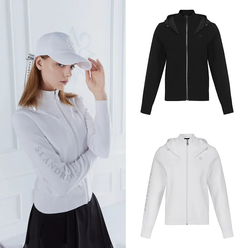 

2023 Autumn And Winter Golf Women's Coat With Collar Zipper Knitted Hooded Long-sleeved Elegant Sports Golf Jacket