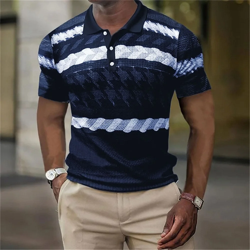 

Vintage Men'S Polo 3d Stripe Print High-Quality Men'S Clothing Loose Oversized Shirt Tops Soft Tees Summer Casual Short Sleeves