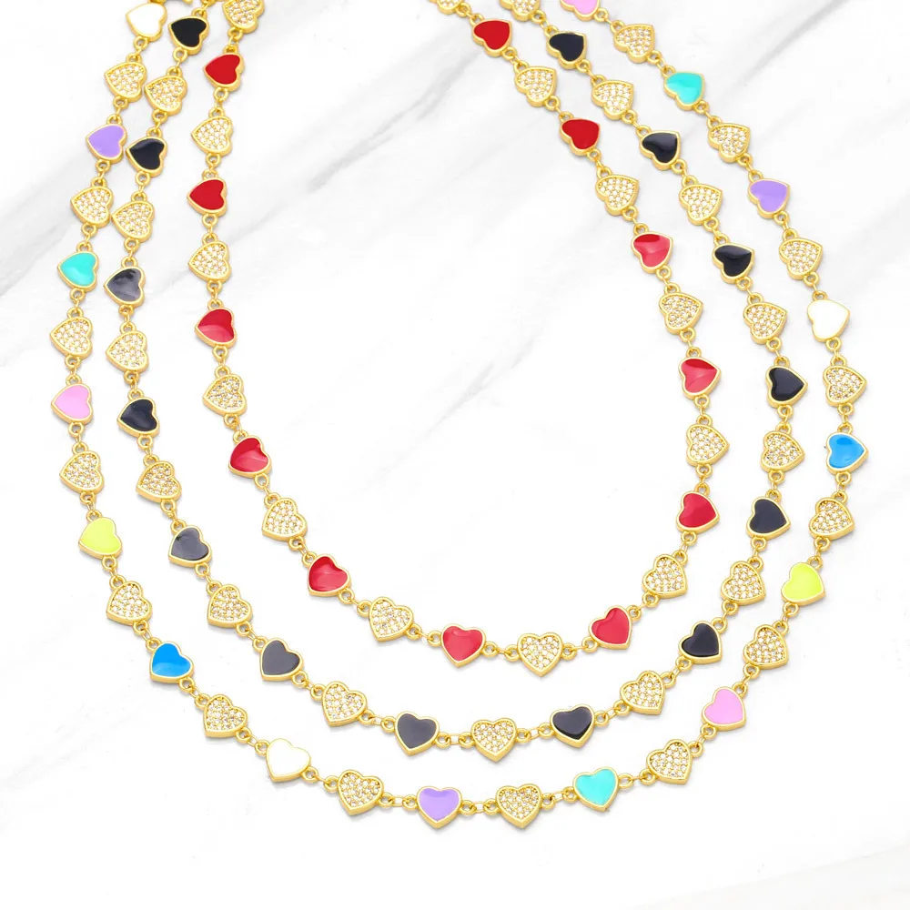 

V&YIDOU Colorful oil necklace love necklace clavicle chain personality simple design peach heart stitching necklace