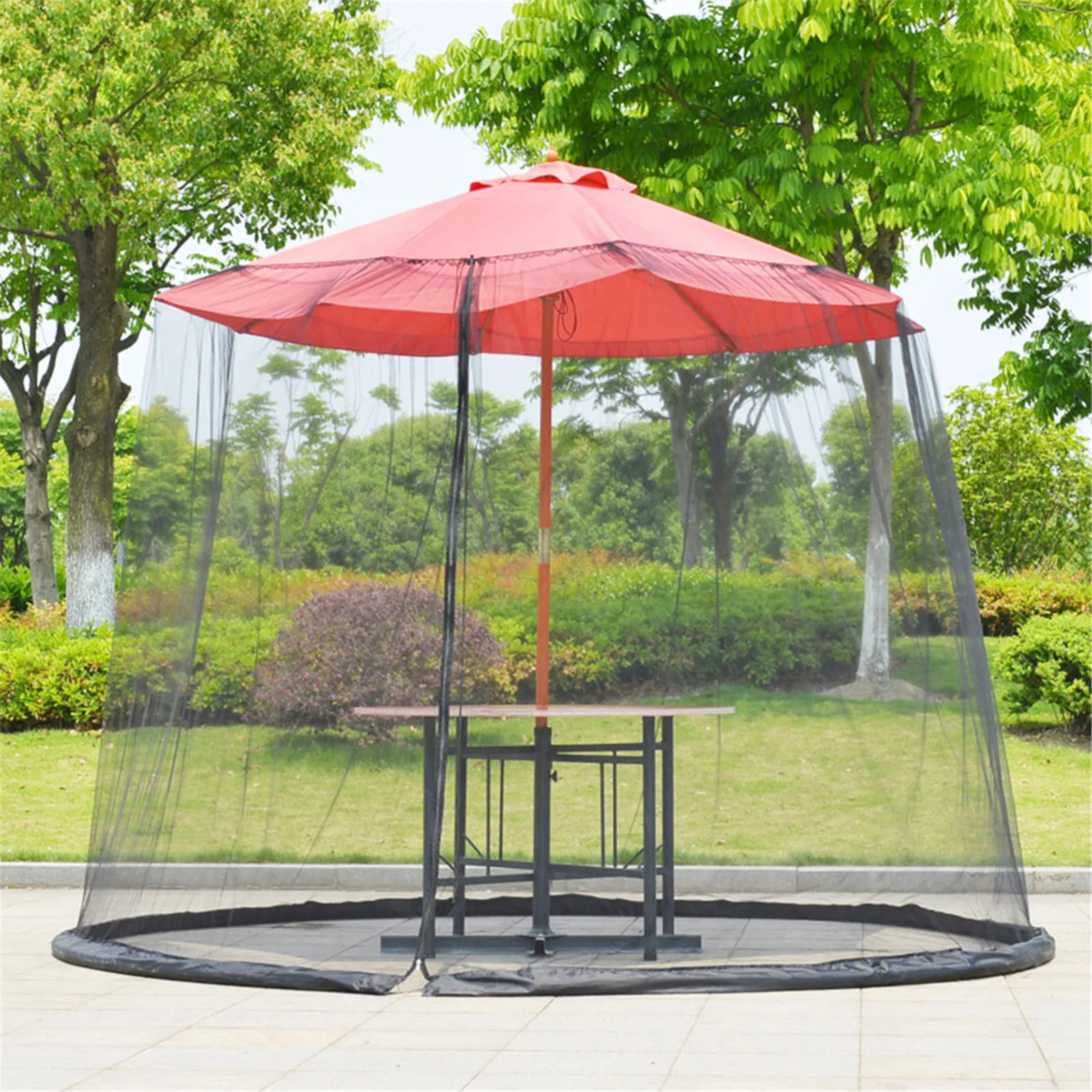 

Patio Umbrella Mosquito Net Screen Garden Canopy Deck Furniture Anti Insect Mosquito Zipper Mesh Cover For Outdoor Awning