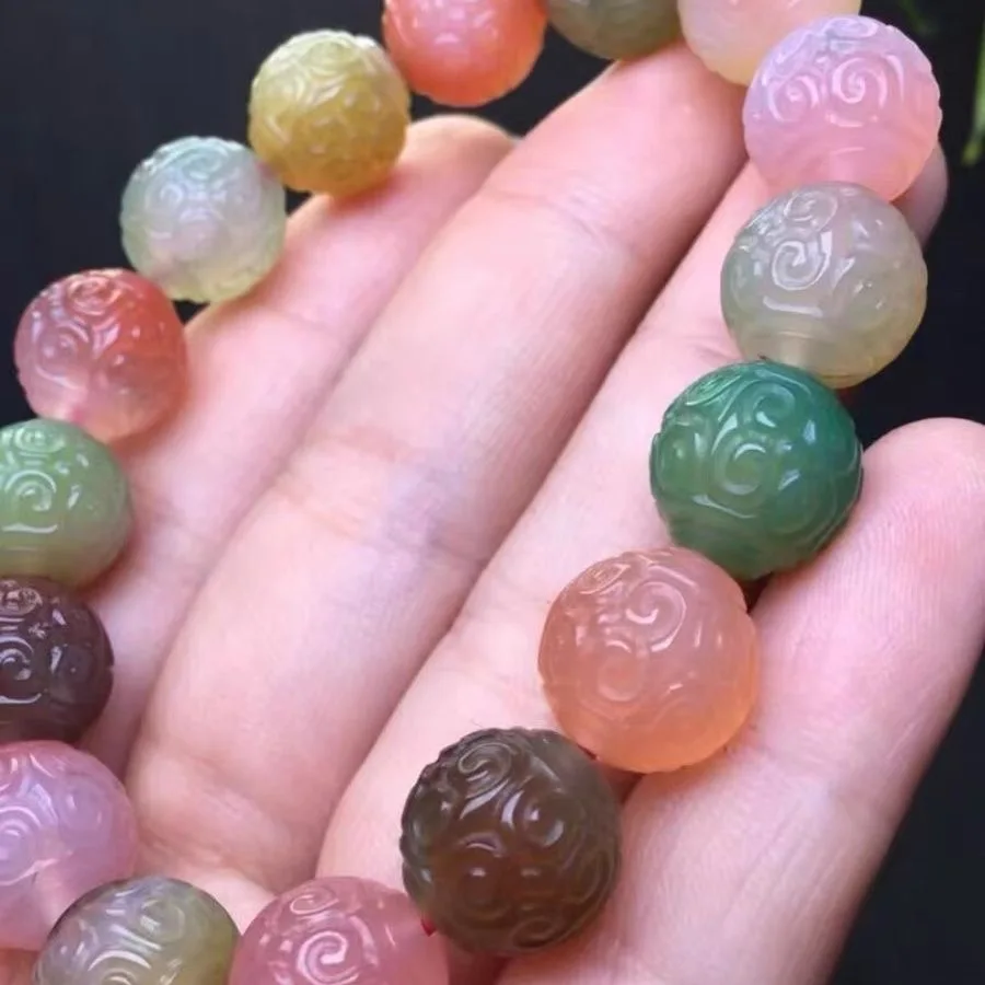 Природный карамельный цвет резной винтажный браслет из агата и цветочных бусин