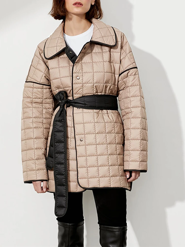 Taruxy Winter Square Grid Jacket Coat Women Double Sided Wear Belts Loose Casual Warm Cotton-padded Coats Outwear Long Coats