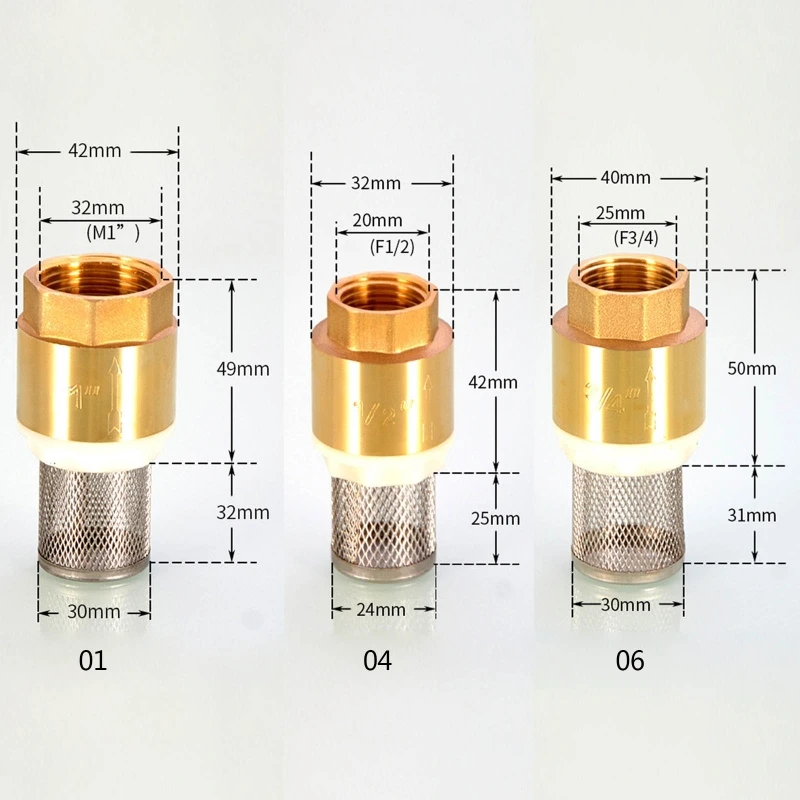 

1/2" 3/4" 1" BSPP Female Brass Check Valve With Steel Strainer Drip-free Connection Water Valve Pipeline Ball Valve