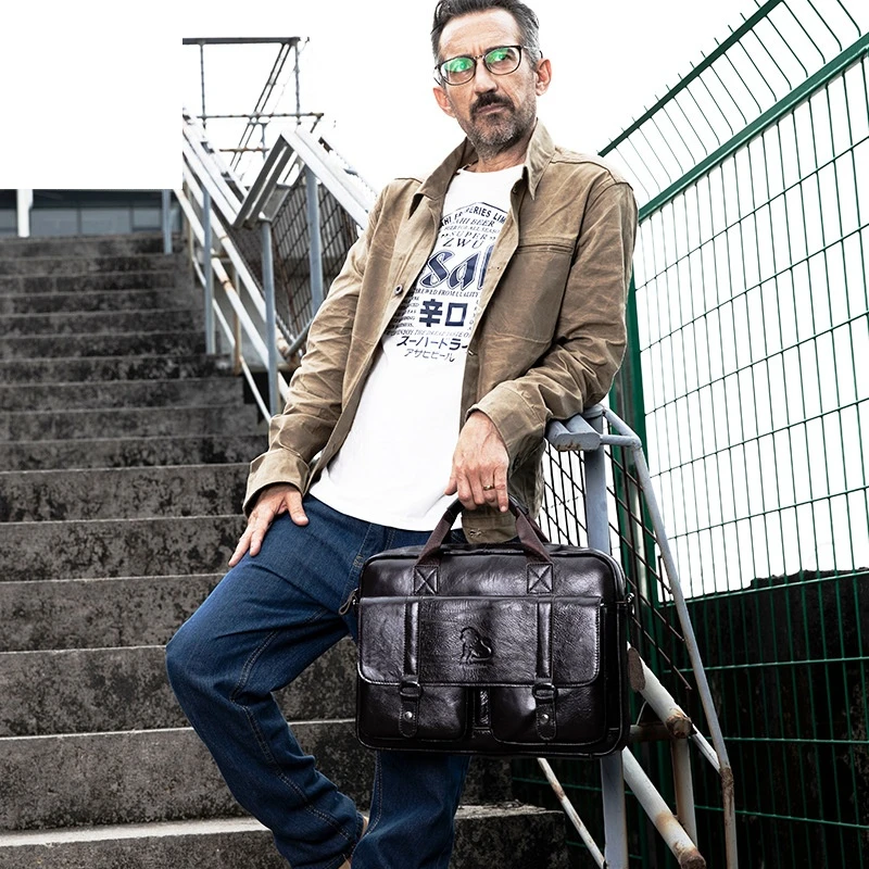 Men's Briefcase A4 Business Handbag First Layer Leather Shoulder Bag Casual 14 Inch Computer Bag Designer Bag Messenger Bag Men