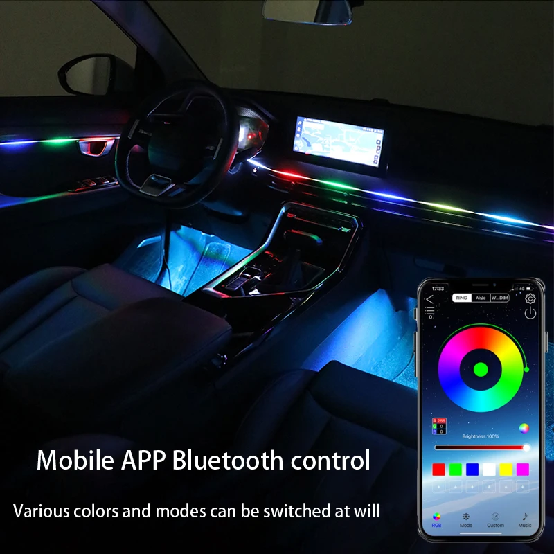 18 In 1 Full Color Streamer Car Ambient Lights RGB 64 Color Universal LED Interior Hidden Acrylic Strip Symphony Atmosphere Lamp