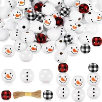 120 piece christmas wooden bead snowman wooden bead winter wooden bead loose craft wooden bead round bead with twine