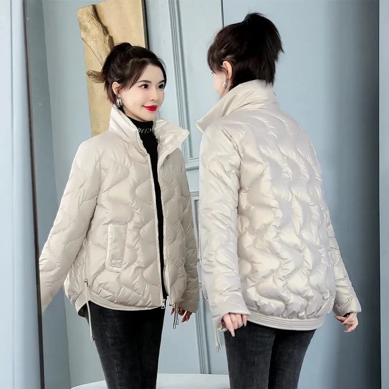Parkas Women Shiny Wash-free 2022 Winter New Korean Loose Casual Padded Coat Female Large Size Thick Warm Down Cotton Jacket