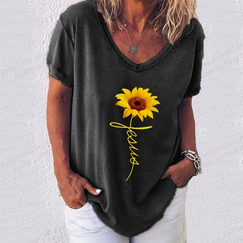 

Женская футболка с коротким рукавом, V-образным вырезом и 3D-принтом