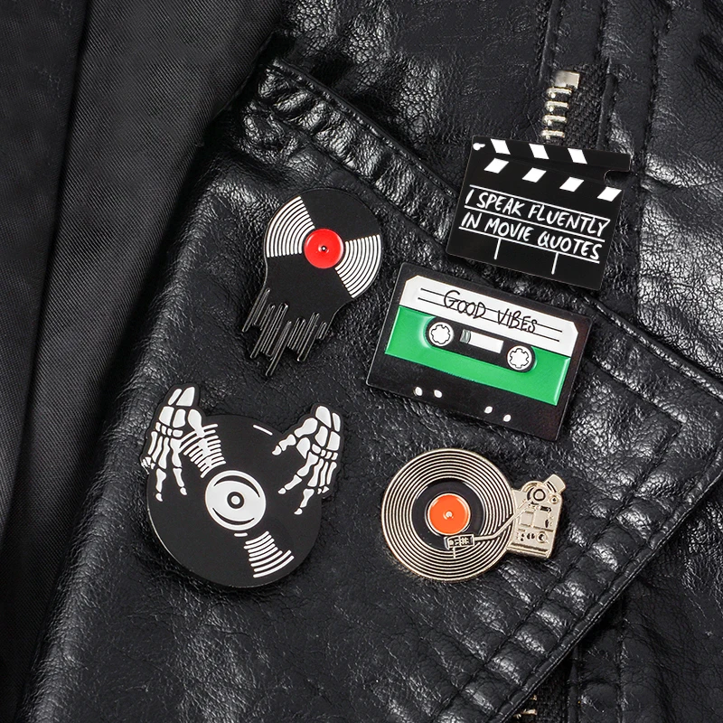 Punk Music Lovers Enamel Pin Good vibes tape DJ Vinyl Record Player badge brooch Lapel pin Jeans shirt Cool Gothic Jewelry Gift images - 6