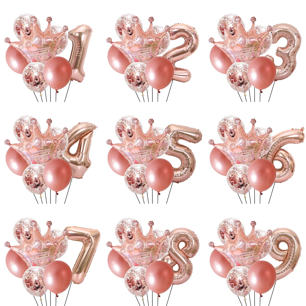 

7pcs/set Big Rose Gold Pink Silver Crown Foil Balloon 32inch Digital Ball Baby Shower Event Supplies Happy Birthday Party Decora
