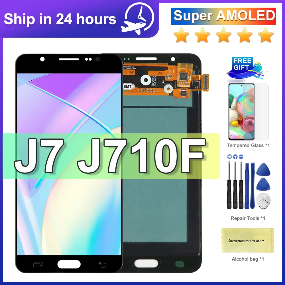 Super AMOLED для Samsung Galaxy J7 2016, J710, ЖК-дисплей с сенсорным экраном, дигитайзер в сборе, SM-J710F J710M, J710H, J710FN Super AMOLED для Samsung Galaxy J7 2016, J710, ЖК-дисплей с сенсорным экраном, дигитайзер в сборе, SM-J710F J710M, J710H, J710FN