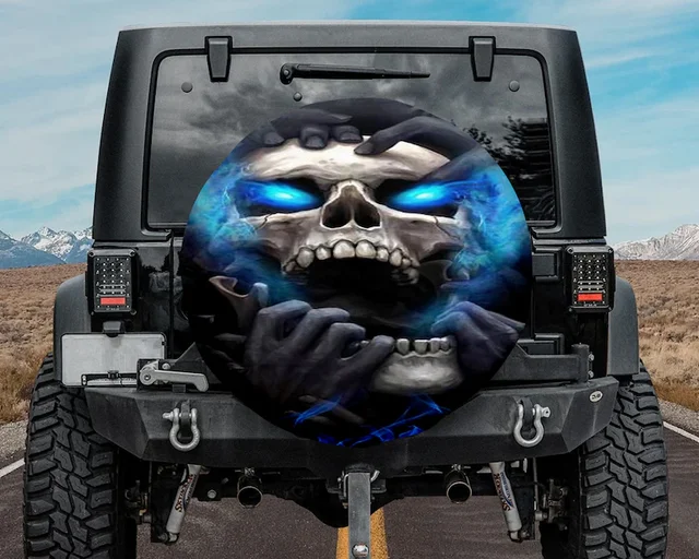 Flame Skull Spare Tire Cover – Waterproof UV Protection, Universal Fit For RV SUV Truck (Choose Size 12-18in) - View #3
