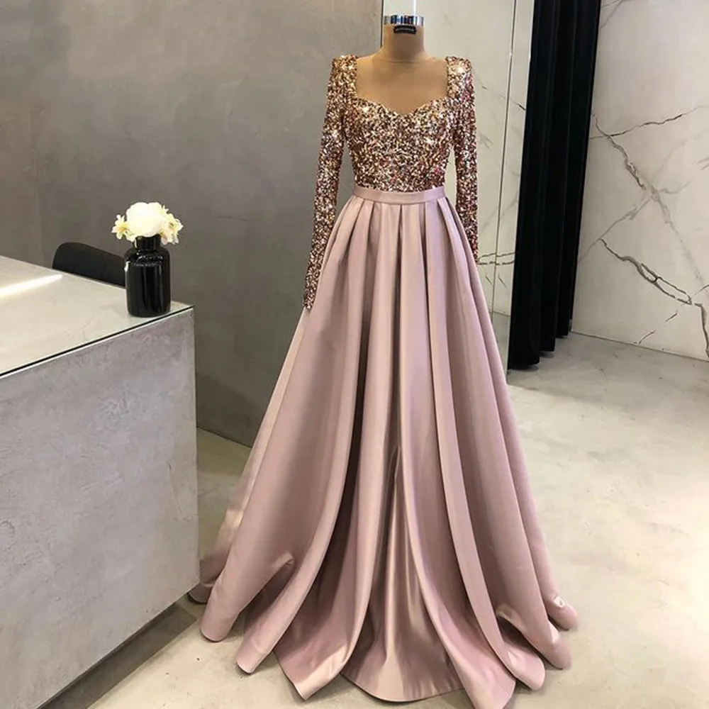 

2023 Vinca Sunny Luxury Sequined Evening Dress Long sleeve Sweetheart A-line Satin Wedding Prom Party Gowns