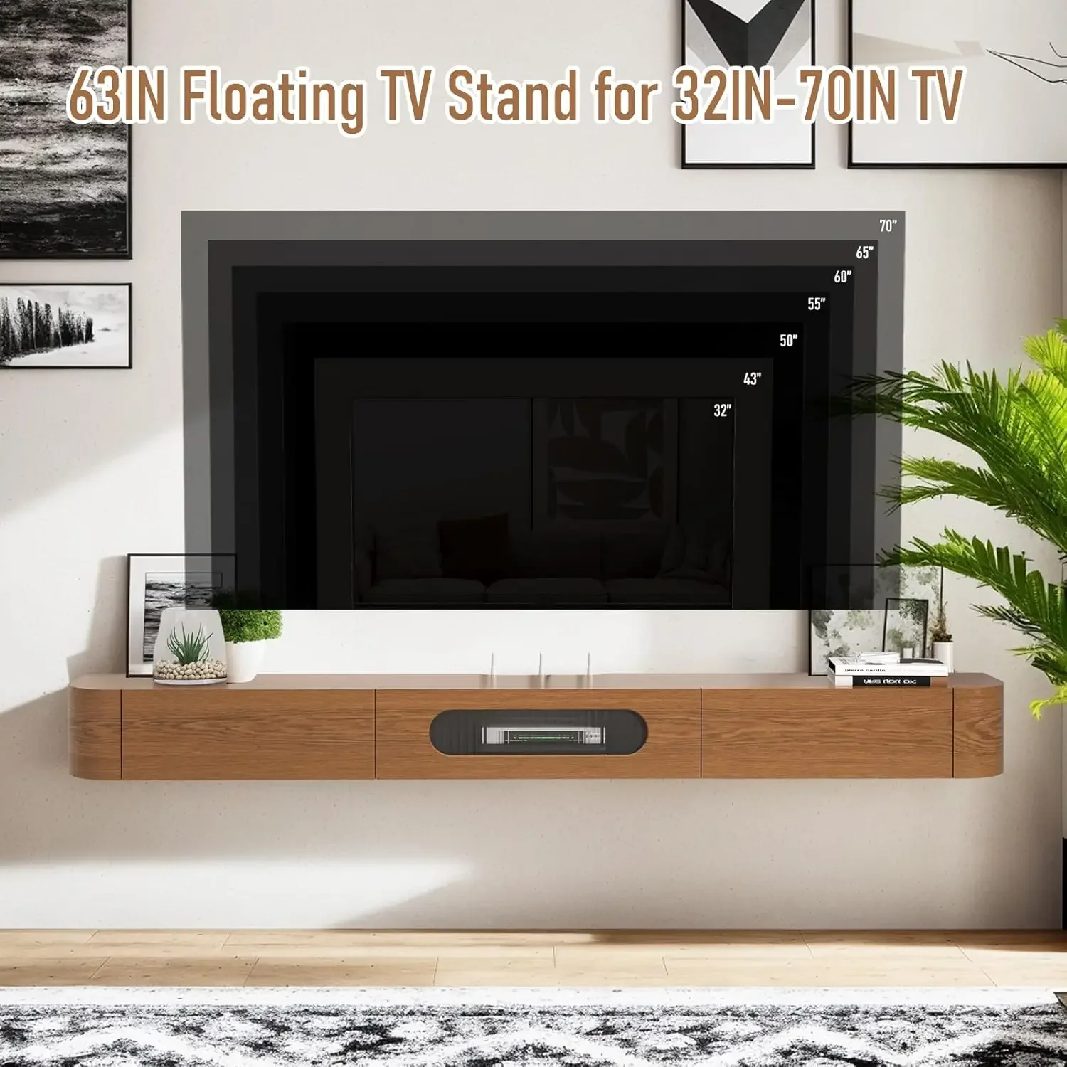 Плавающая Подставка для телевизора 63 дюйма деревянный настенный шкаф плавающие